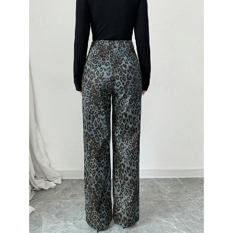 Pantaloni Larghi a Vita Alta con Stampa Leopardo da Donna Primavera 2026, Nuovi Pantaloni Casual Dritti Larghi