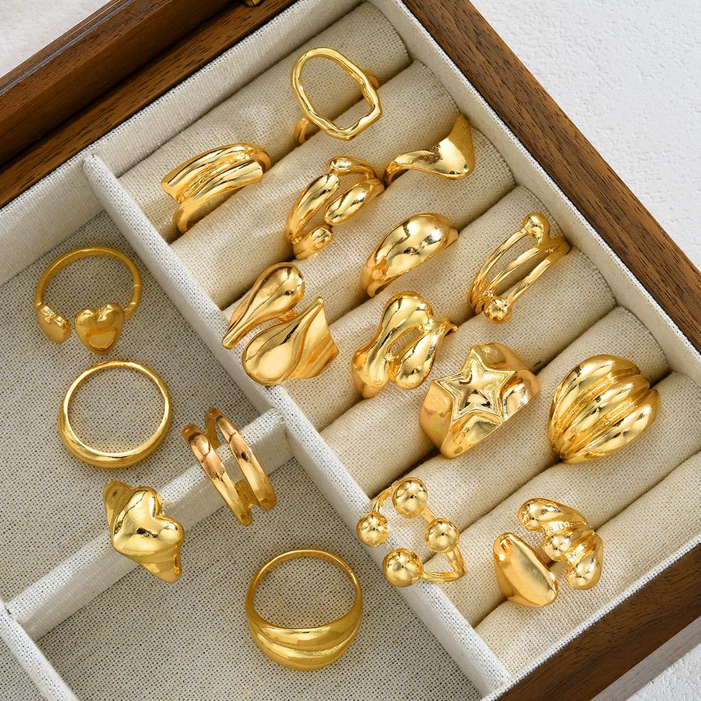 IF ME 17Pcs/Set Vintage Gold Color Irregular Geometric Rings Set for Women Elegant Exaggerated Twist Metal Thick Open Ring Jewelry