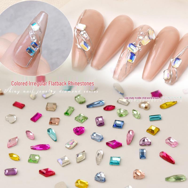 Colorful Rhinestone Nail Art Set: Heart, Horse Eye, Octagon, and Long Strip Designs, 50 Pieces