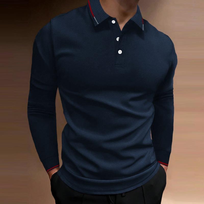 Men S Casual Long Sleeve Polo Shirt Solid Color For Daily Wear