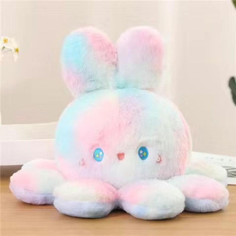 COD Cute Double-Sided Octopus Octopus Rabbit Doll Transformation Flip Plush Toy Octopus Pillow Rag Doll Birthday Gift Cute Super Cute Female