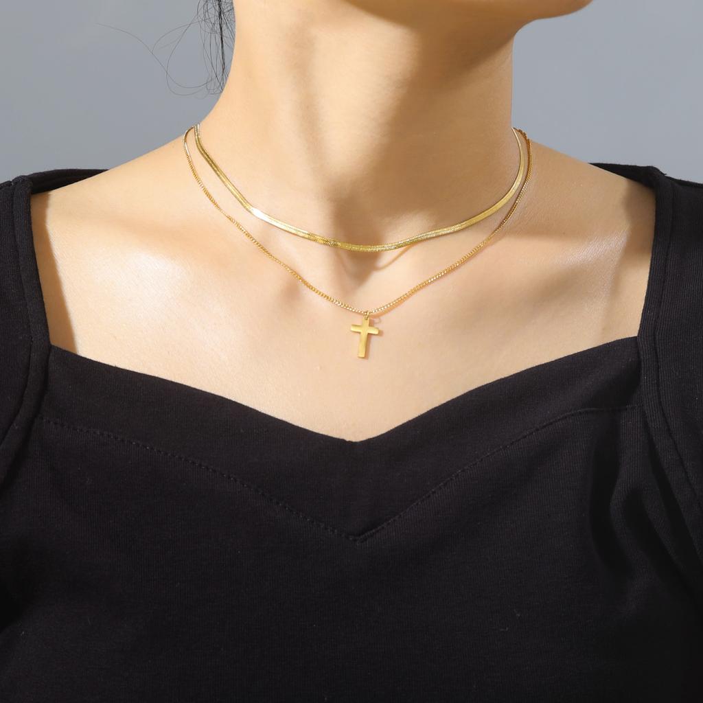 Cazador Jesus Religious Jewelry Double Cross Choker Necklaces Stainless Steel Gold Color Chain Necklaces for Women Girls 2026