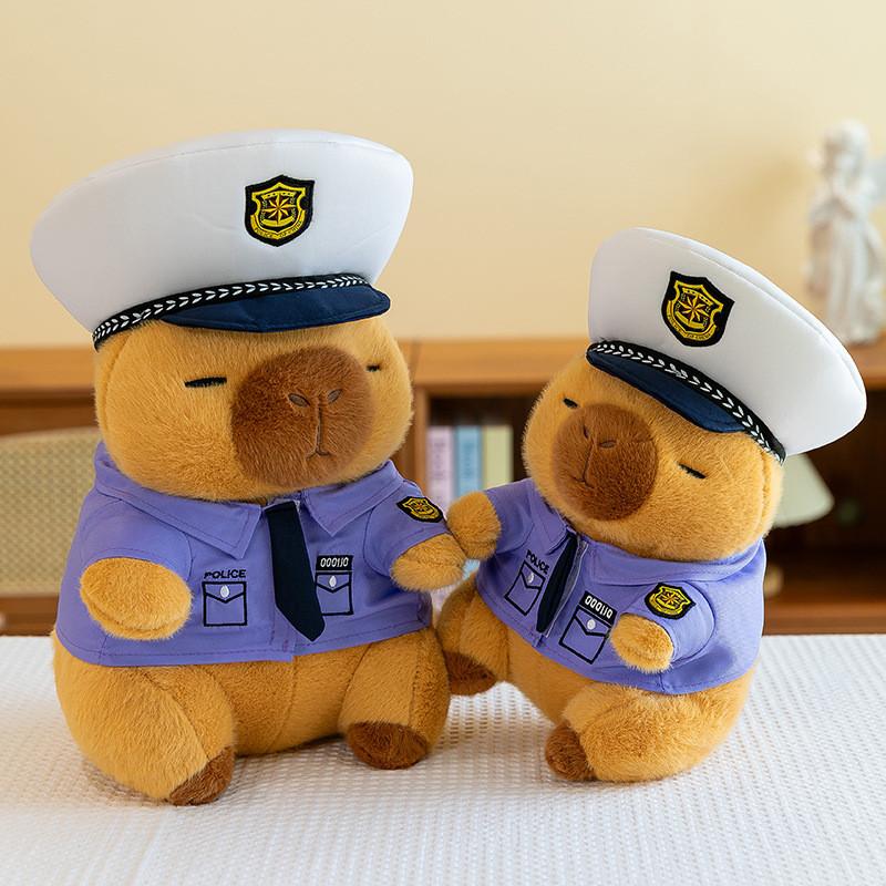 Police Capybara Cartoon Plush Toy Stuffed Animal Doll Decorations Kids Gift