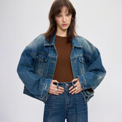 High Quality Women's Autumn 2025 High-Waist Distressed Denim Jacket