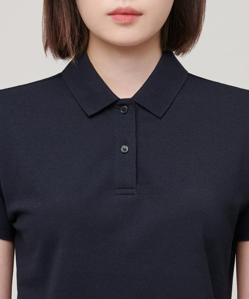 MUSINSA STANDARD WOMAN [Cooltandard] Women'S Crop Pique Polo Shirt [Navy]