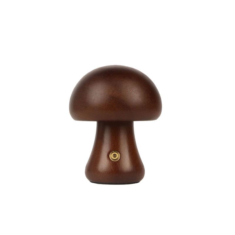 Dimmable Wooden Mushroom Night Light - USB Rechargeable Bedside Lamp with Eye Protection
