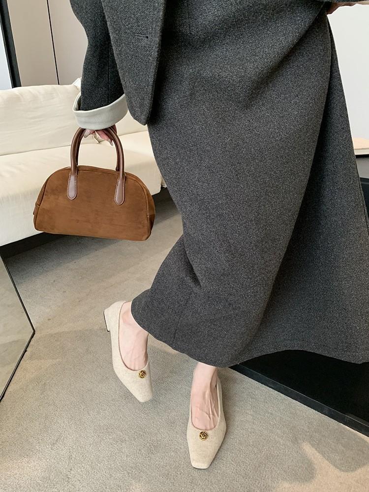 Less powder~ Xiaoxiangfeng camellia velvet beautiful single shoes style shoes