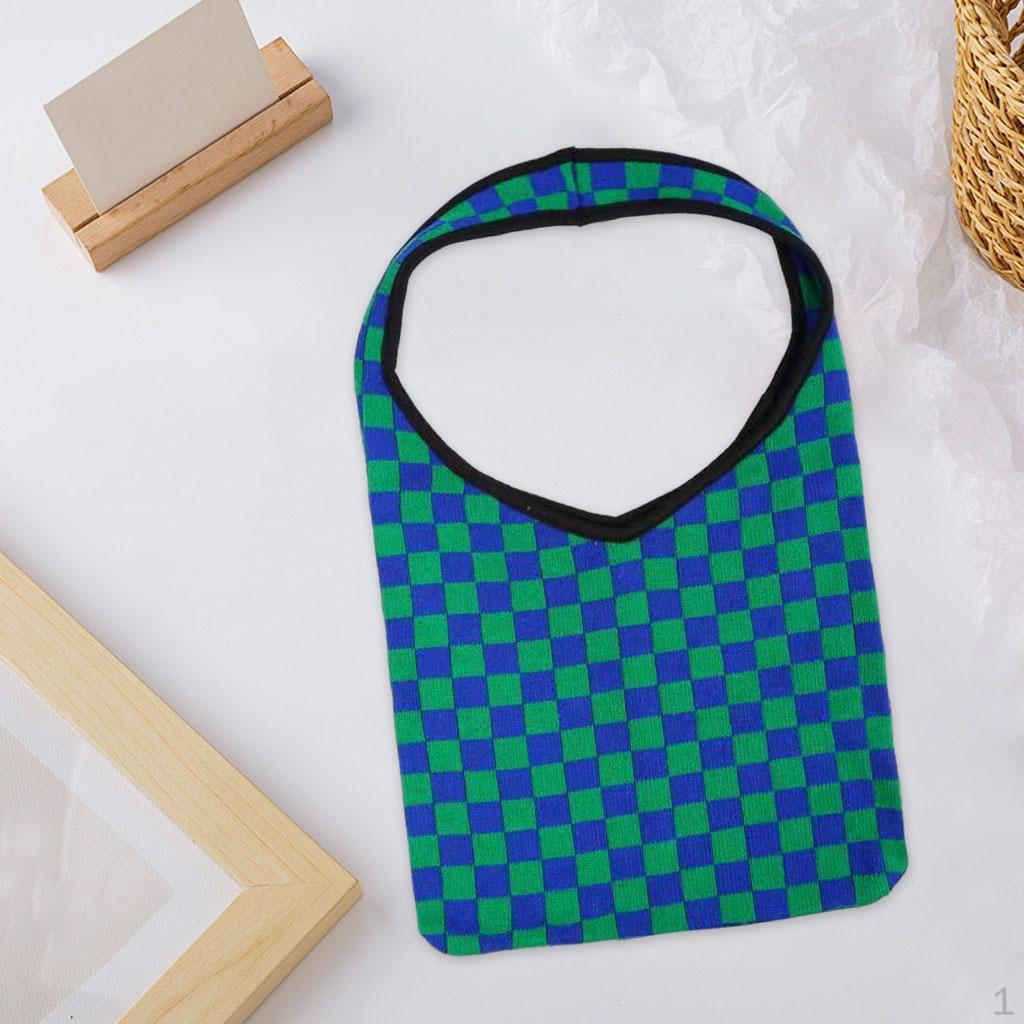 Повседневная большая сумка-тоут для покупок Шикарный клетчатый узор Женская вязаная сумка через плечо Blue Green 890₽