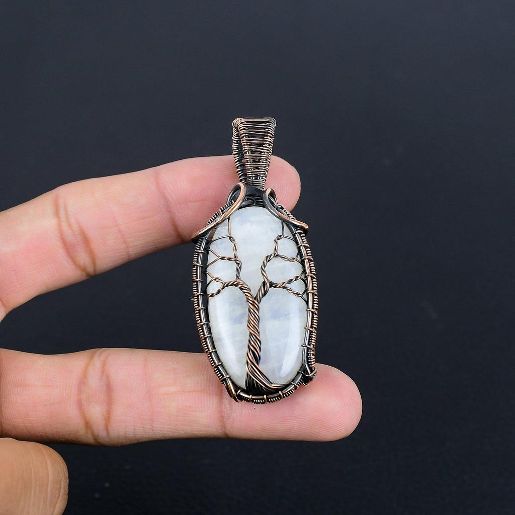 Rainbow Moonstone Pendant Gemstone Jewelry, 999 Copper Wire Wrapped Pendant, Handmade Beautiful Jewelry Pendant