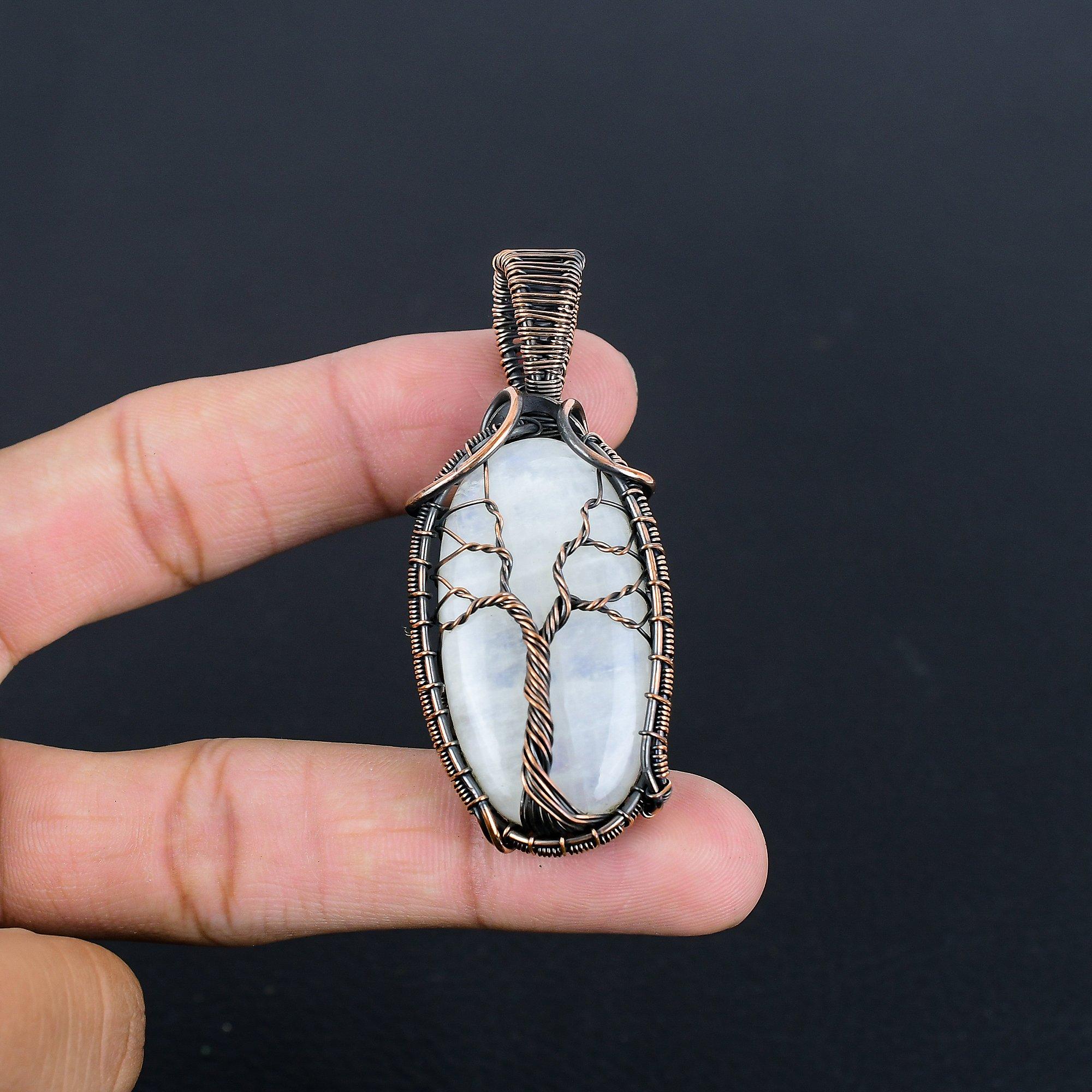 

Подвеска из радужного лунного камня, ювелирное изделие из драгоценного камня, подвеска, обернутая медной проволокой 999 пробы, красивая подвеска ручной работы 2.55 Inches