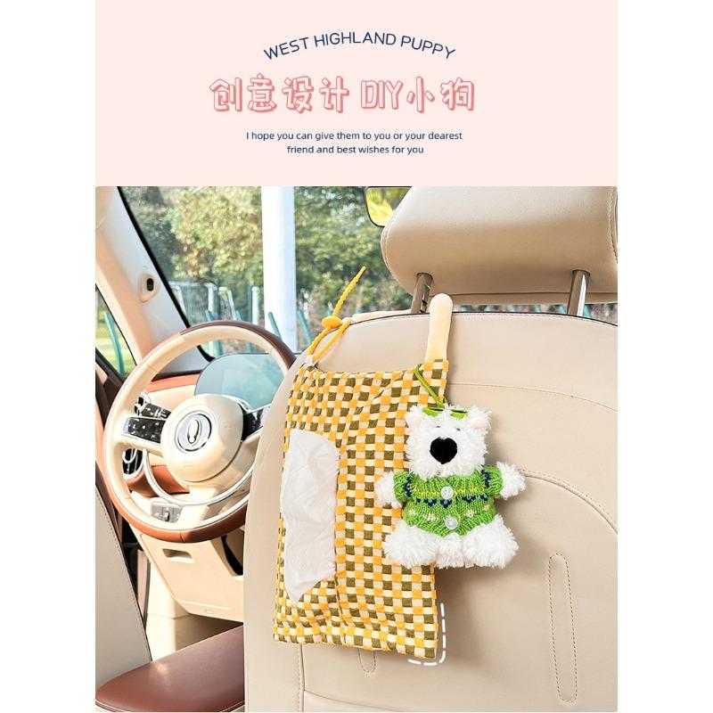Cute Cartoon Checkerboard Backseat Hanging Car Tissue Box Creative Auto Decoration