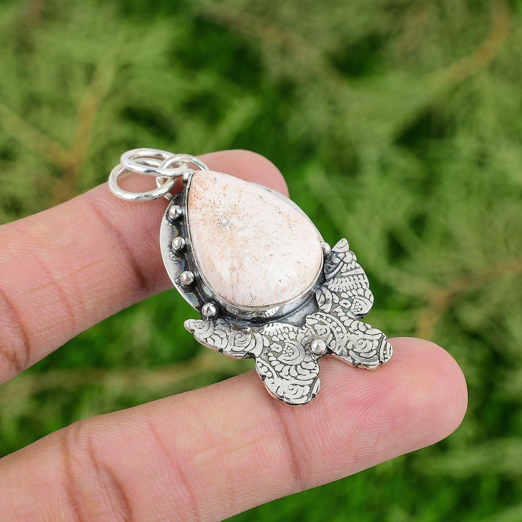 Daughters Day Sale Pear Scolecite Stone Sterling Silver Wife New Pendant Jewelry