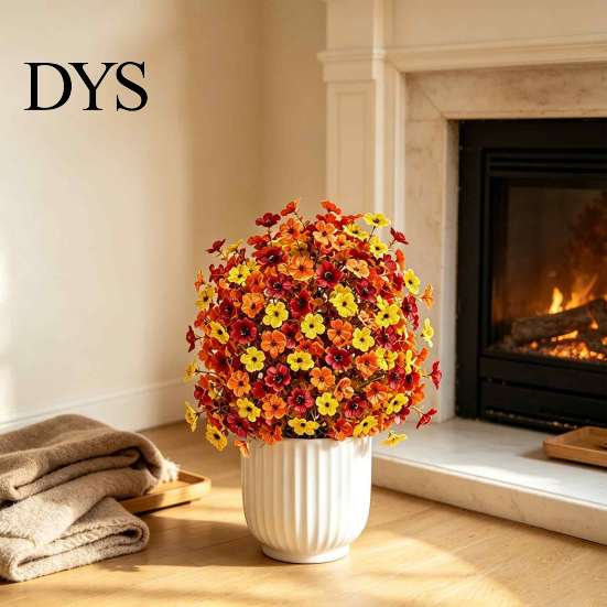 Maintenance Free Indoor Plants Fall Artificial Topiary Ball Flowers, Mums Tree, UV Resistant Outdoor Flowers with Decorative Faux for Weddings Spike,