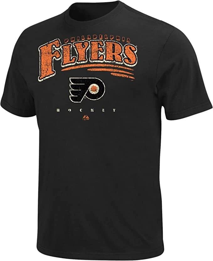 

Philadelphia Flyers Distressed Backhand Shot Short Sleeve T shirt (Medium) L