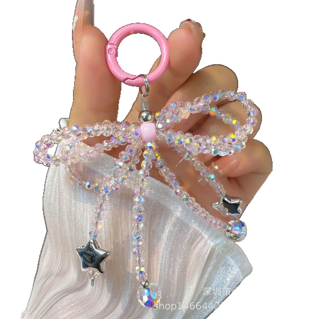 Crystal Bead Bowknot Phone Pendant Cute Five-Pointed Star Handmade Small Hanging Chain Phone Accessories Exclusive Keychain