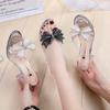 Cool slippers outer thick heel summer high heel transparent one-word slippers crystal and half-tow bow