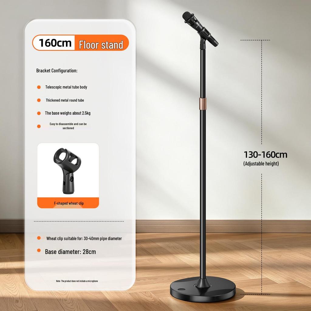 Professional Floor Microphone Stand with Weighted Round Base for Live Performances and Broadcasts