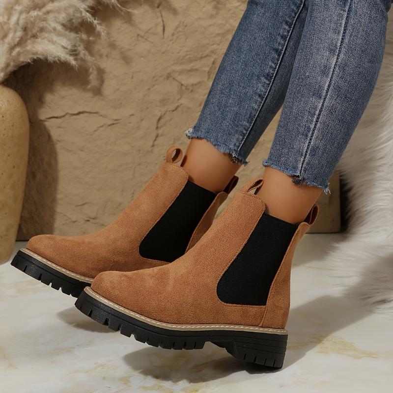 Women'S Slip-On Chunky Platform Ankle Boots - Non-Slip Rubber Sole, Cushioned Insole & Low Heel - Slip-On Closure