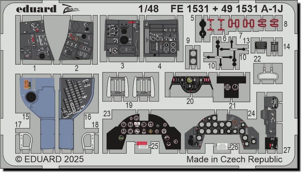 Eduard 1/48 Zoom Series A-1J Skyraider Etching Parts (for Tamiya) Plastic Model Kit Parts EDUFE1531 (Airplane)