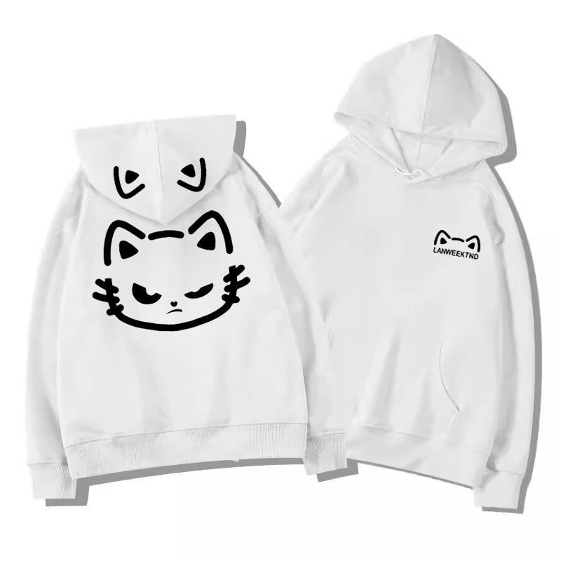 2025 Super Popular and Youthful Cartoon Cute Cat Print Hoodie Autumn New Style Japanese Loose Pure Cotton Hooded Top