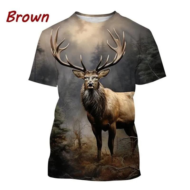 Sommeroverdeler Herre Dame Elg Elg Hjort Jakt Kamuflasje 3D All Over Printed Oversized Kortermet T-skjorte Kule Klær Topper
