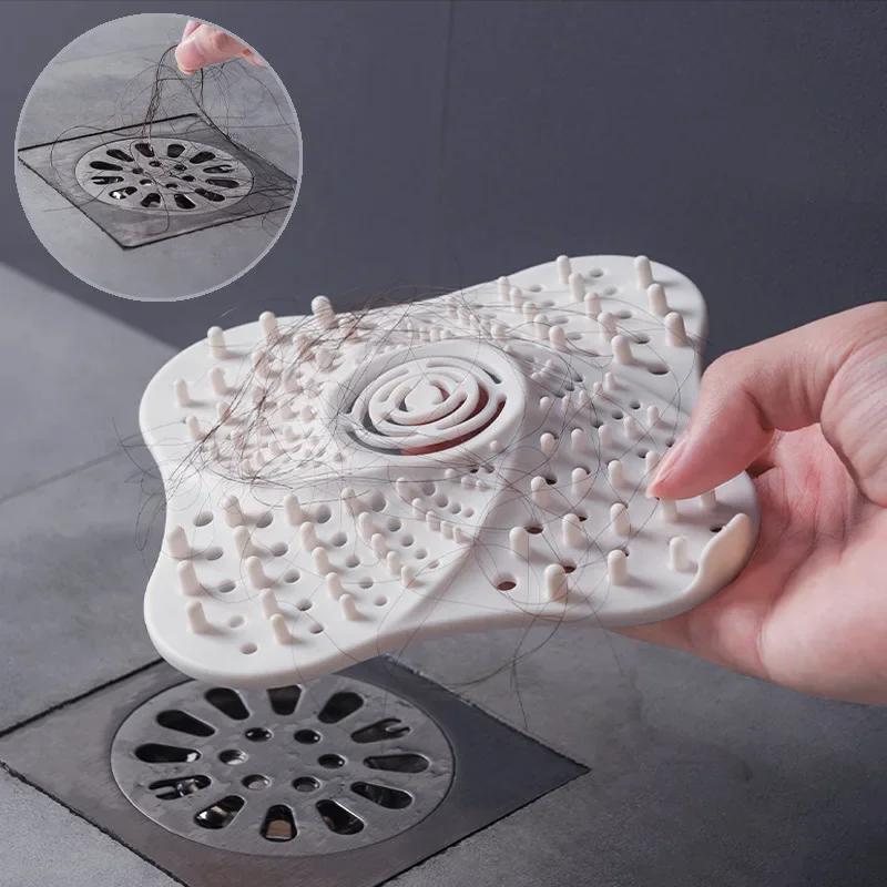 2pecs Kitchen Sink Filter Sewer Hair Filter Bathroom Block Square Suction Cup Floor Drain Cover Piece Black and White Accessories
