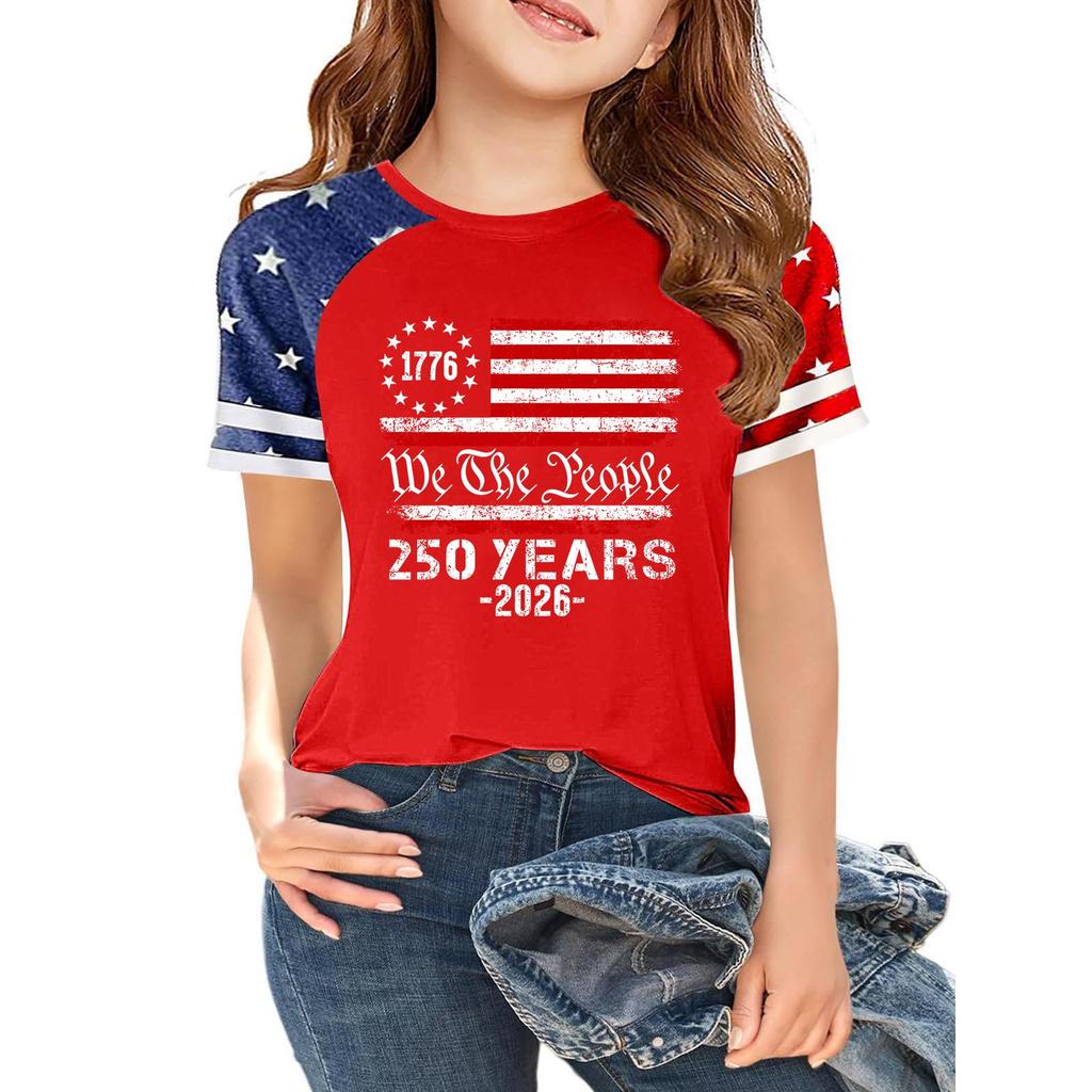 Kids Independence Day Graphic T Shirt Short Sleeve Casual Tee USA Patriotic Print Crew Neck Top for Boys Girls