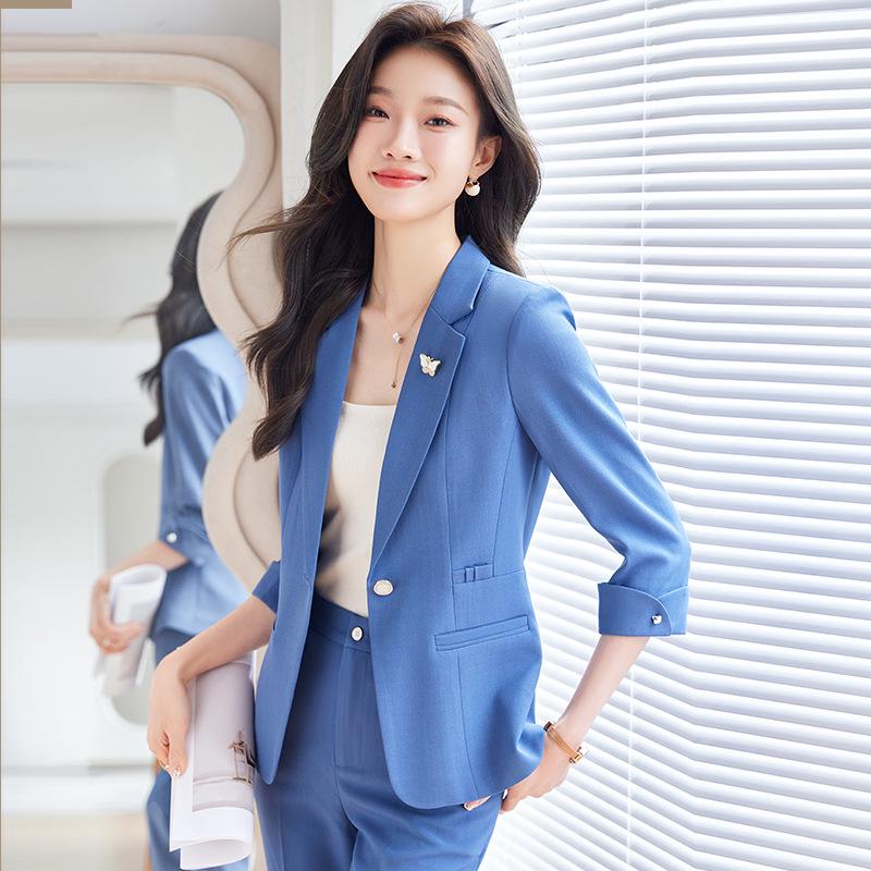 

Women s Blue Professional Suit Jacket - Elegant Autumn/Winter Style Formal Workwear XXXXL