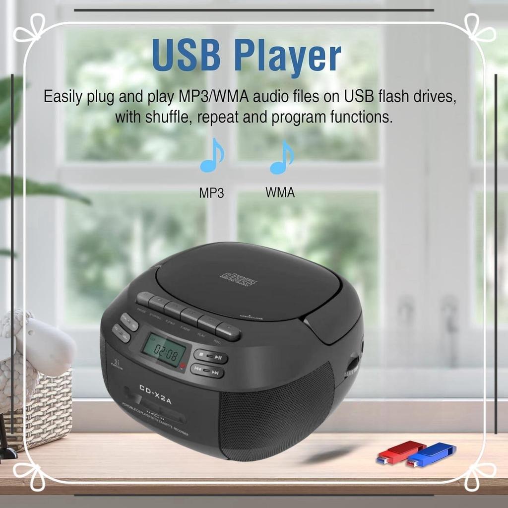 Portable Bluetooth Cassette Radio & CD Player with USB, Recording, and A-B Repeat Functionality