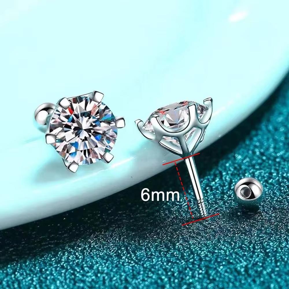 0.3-2CT Moissanite Earrings 925 Silver Round Cut Stud Earrings Piercing Earrings for Men and Women Fine Jewelry