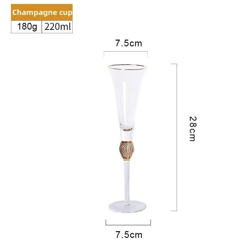 European Luxury Diamond-Embellished Gold Rim Wine Glasses Champagne Cocktail Crystal Stemware Set for Home Bar Party ElegantGift