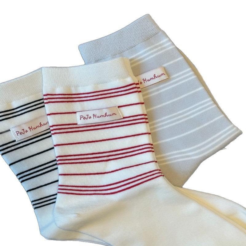 Female Spring and Autumn Pure Cotton Lovely Assorted Stripe Boneless In The Tube Pile Socks