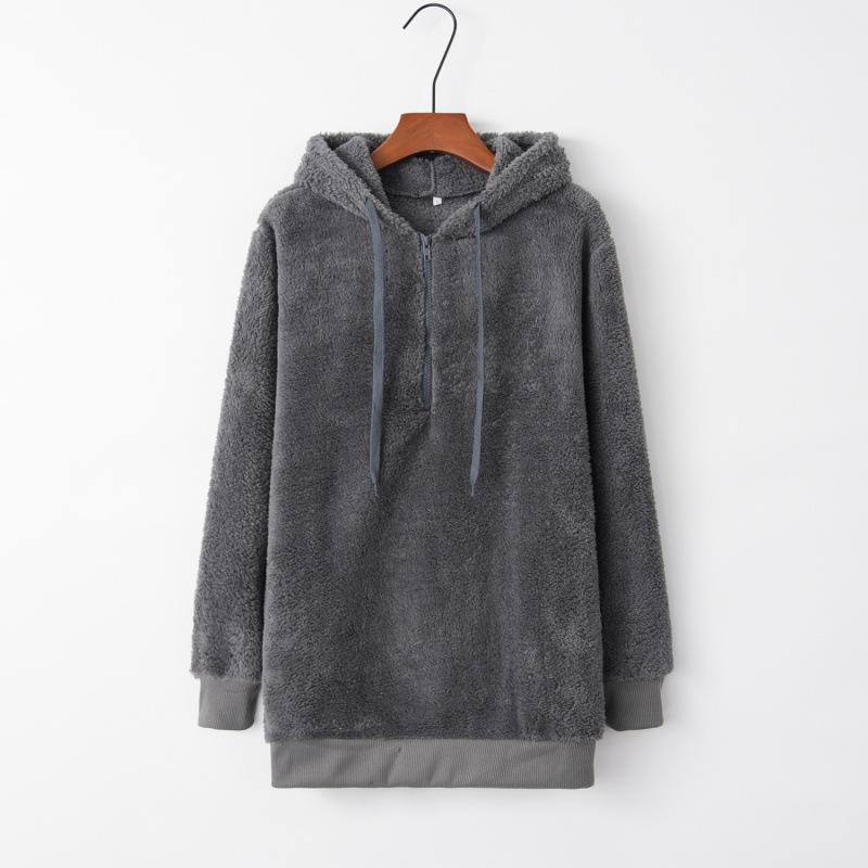 European and American Women's Solid Color Long Sleeve Hooded Fleece Sweatshirt Jacket (2024)