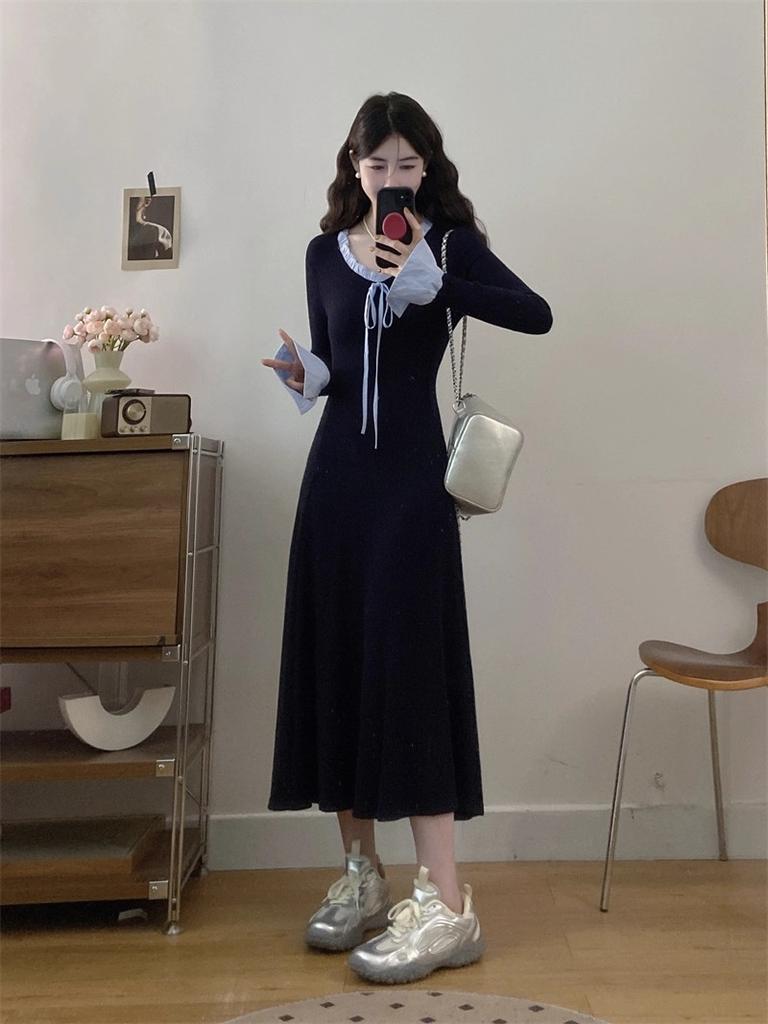 Korean college style dress for children, loose in autumn and winter, full waist, soft waxy, skin-friendly base, long dress inside