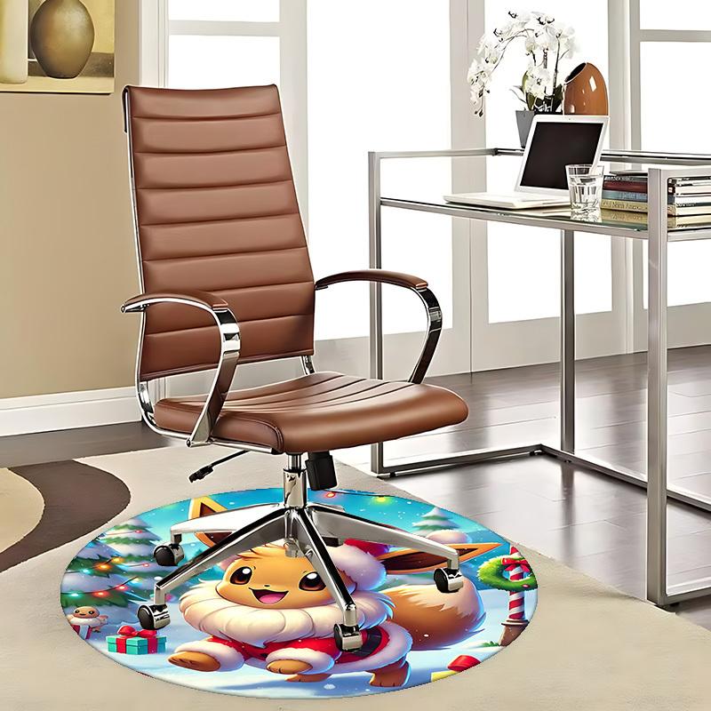 1pc Christmas Eevee Santa Claus Round Carpet - Anime Design, Holiday Gift, Office Chair Mat, Non-Slip Rug for Home Decor, Living Room