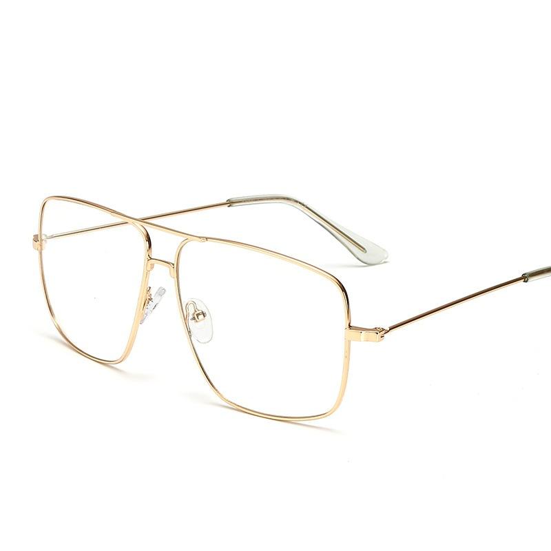 Fashion Square Metal Frame Glasses Simple Retro Flat Oversized Sunglasses for Men and Women Classic Plain Optical Spectacle