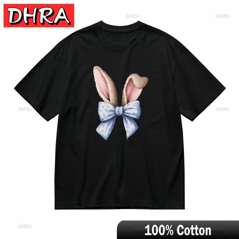 

Womens Comfortable Comfy Classic TShirt Pink Ear Rabbit with Floral Accent Tee Cool Interesting Harajuku Graphic TShirts S