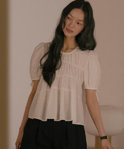 Tilaidai Shirring Puff Blouse Tisu01Bl09_Ivory