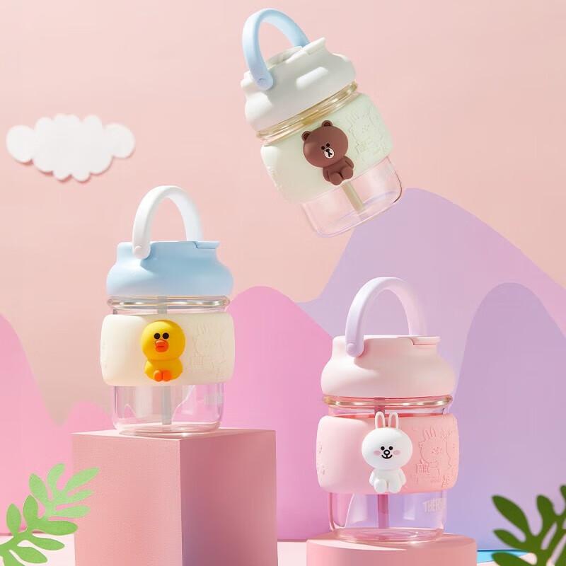 THERMOS Bubble Flower Puff Glass Straw Cup