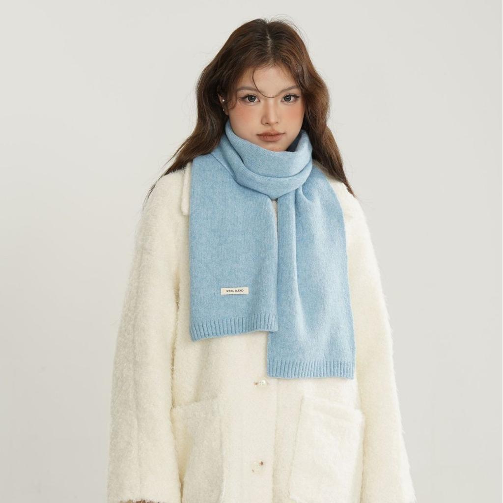 New Winter Women's Wool Blended Scarf Solid Color Knitted Versatile Fashionable Fresh Warm Thickened Scarf