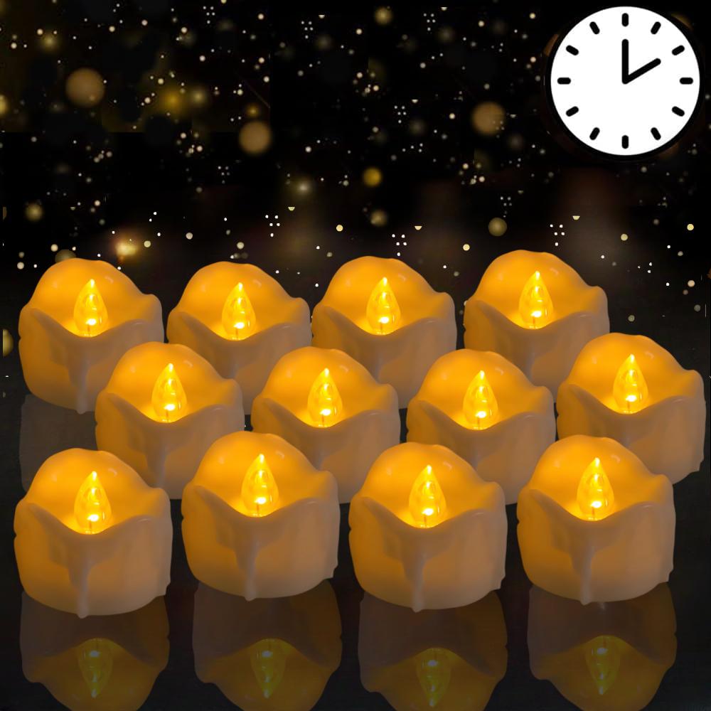 12Pack Flickering Led Tea Lights with Auto Timer 6 Hours On 18 Off In 24 Hour Cycle Flameless Led Tea Lights Candles Home Decor