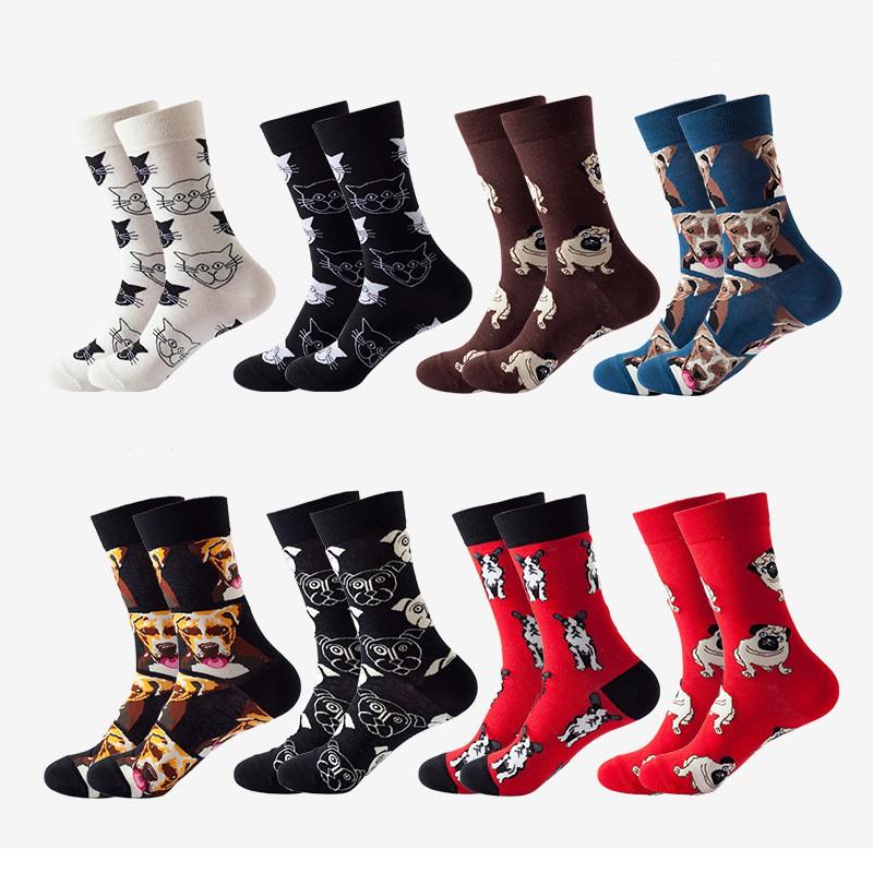 Stylish Mid-Calf Socks With Animal Print Dog Cat Design Men Women Cotton Blend Comfortable Casual