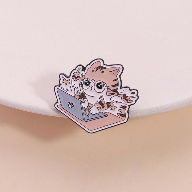 Funny Work Hard Cat Enamel Pin Crazy Typing Kitten Cute Animal Brooch Lapel Badge Fashion Jewelry Accessories Gift for Friends