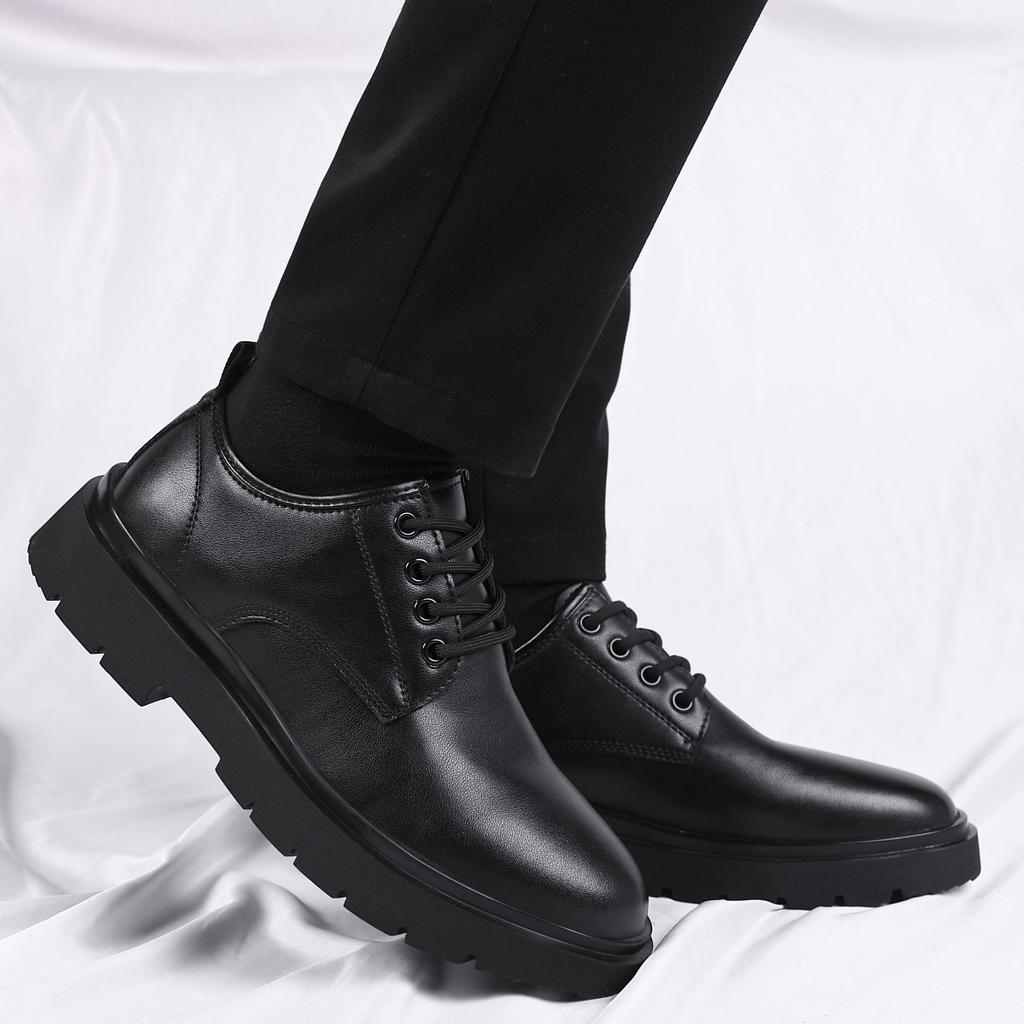 Leather shoes men's winter British style dress business casual shoes big head thick sole soft sole inner height increase wedding groom shoes