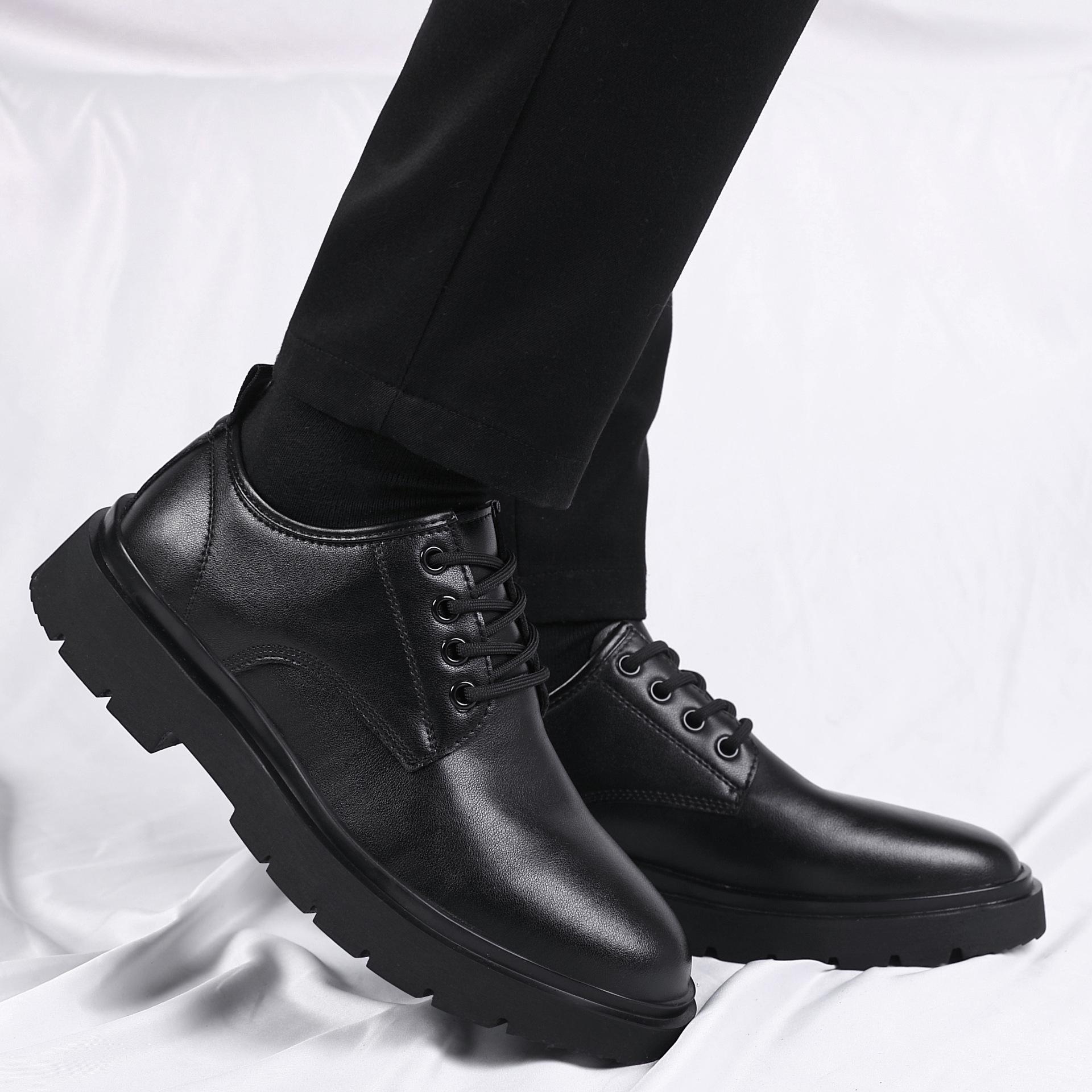

Leather shoes men s winter British style dress business casual shoes big head thick sole soft sole inner height increase wedding groom shoes 38