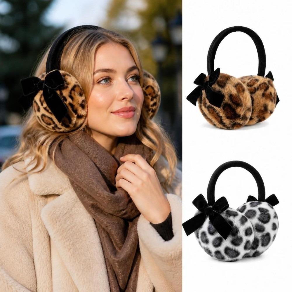 Leopard Plush Ear Warmers Soft Fluffy Windproof Ear Muffs Autumn Winter Outdoor Commuting