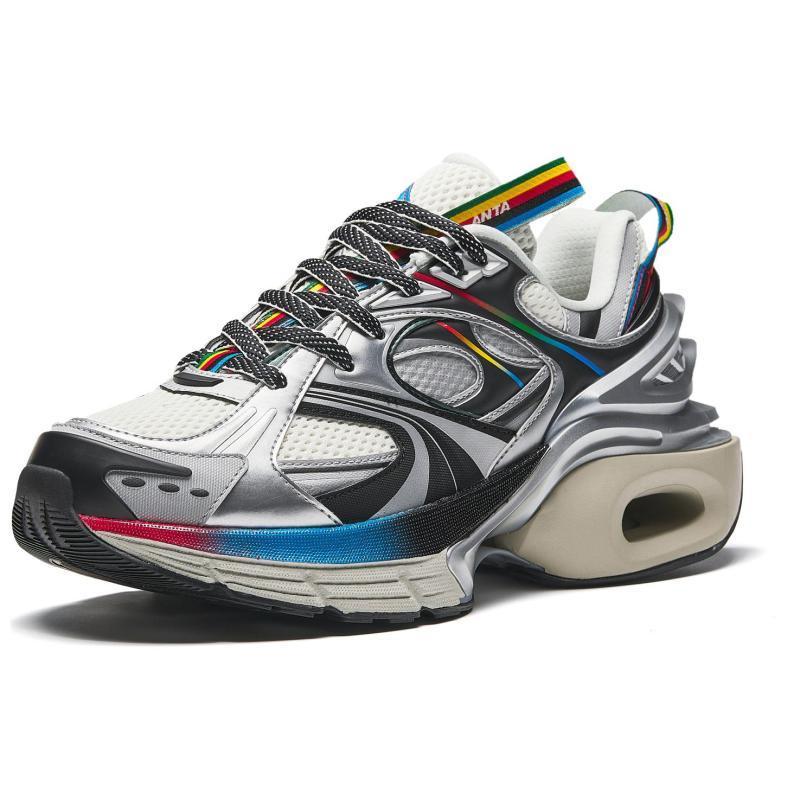 Anta Microchip Cloud Textile, Synthetic Leather Abrasion Resistant Low top Casual Shoes Men's White Silver Black Sneakers