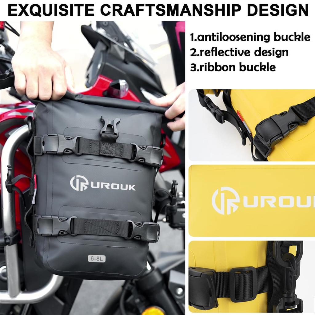 UROUK Waterproof Motorcycle Bumper Bag with Shoulder Motor Crash Bar Bag Essential Riding Gear for Motorcycles 6-8L Strap, -