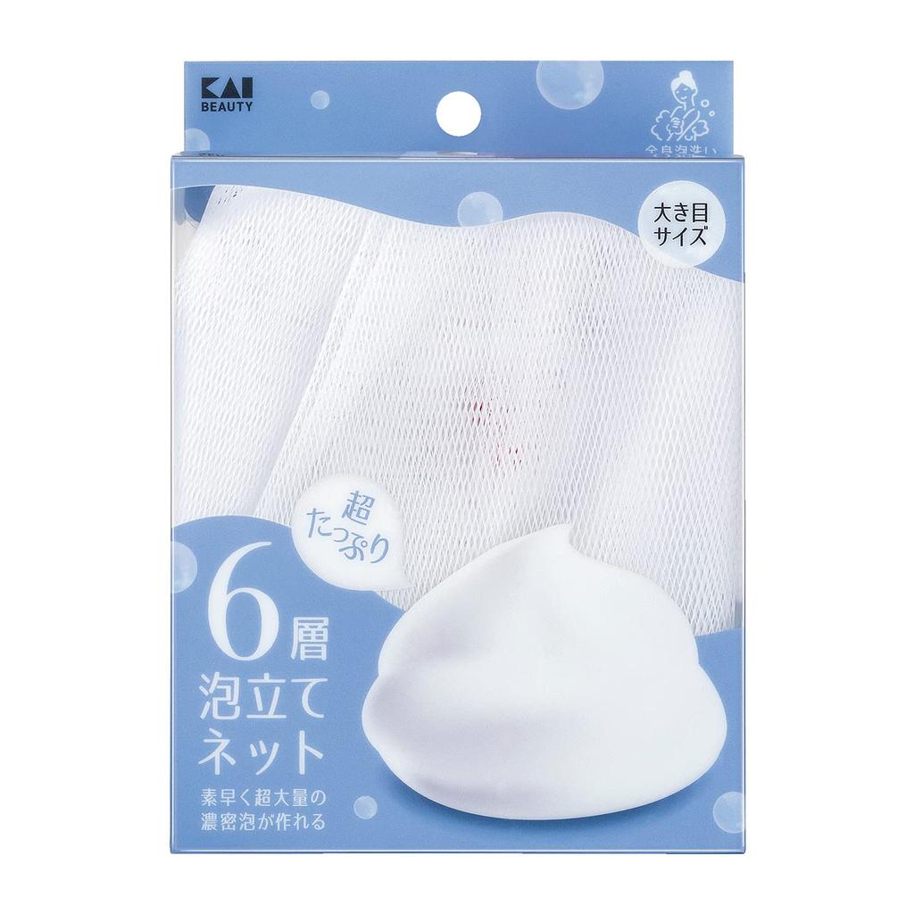 Kai Corporation 6-Layer Foaming Net with Hook, White, Full-Body & Face, Dense Foam, Large, Skincare KQ3170