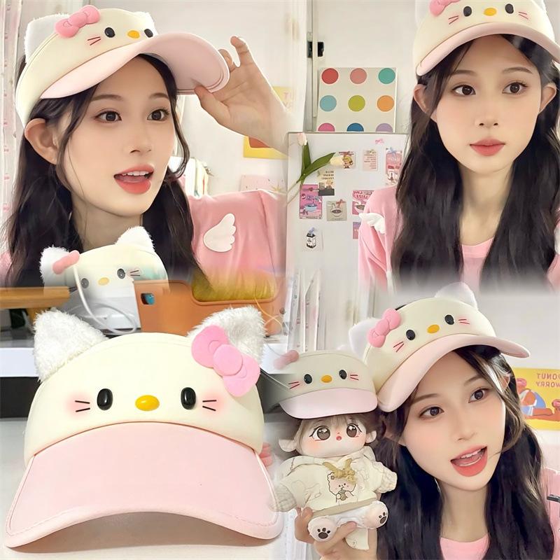 HelloKitty Sonnencreme leere Kopfbedeckung süße leere Kopfbedeckung Sonnenschutz Gesicht zeigen kleines Cartoon-Mädchen kt Katze Sonnenhut
